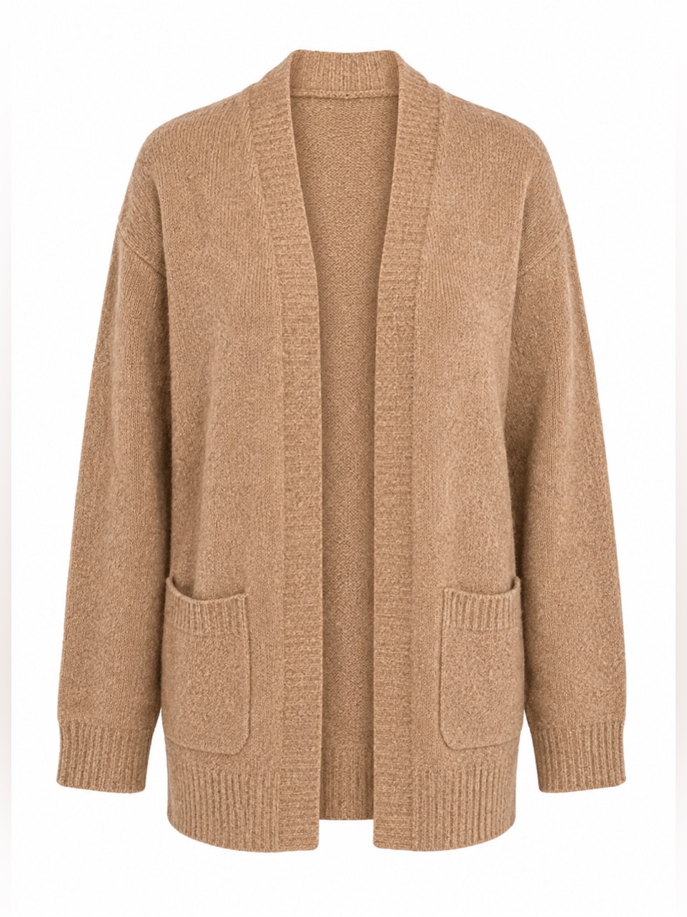 Tan Knit Open Front Cardigan Sweater